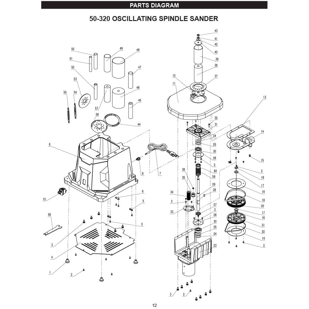 Model 50-310 Benchtop Oscillating Belt/Spindle Sander Parts (Copy)